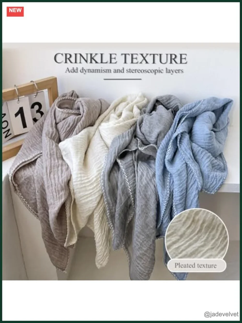 Women's Crinkle Scarf Square Solid Cotton Linen Feel Vintage Literary Style